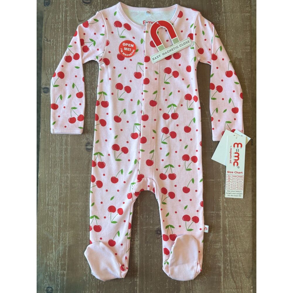 NWT Magnetic Me E=MC Pink Cherry Print Cotton Footie 6-9M Baby Girl